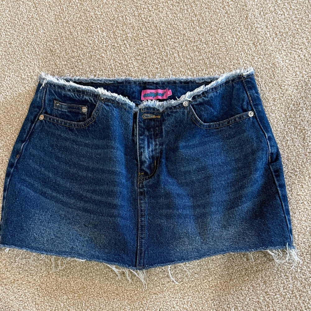 Edikted Blue Denim Mini Skirt
